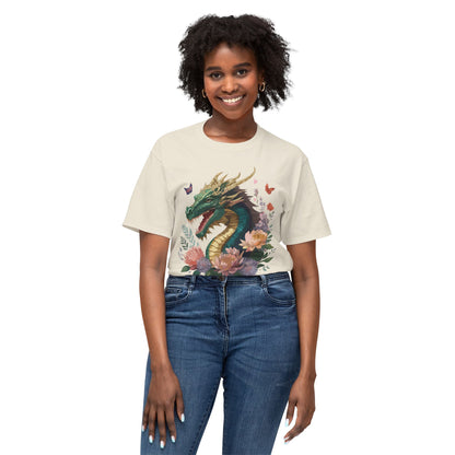 Dragon Art Design Unisex Cotton Tee With Floral Print Artwork And Dragon Graphic