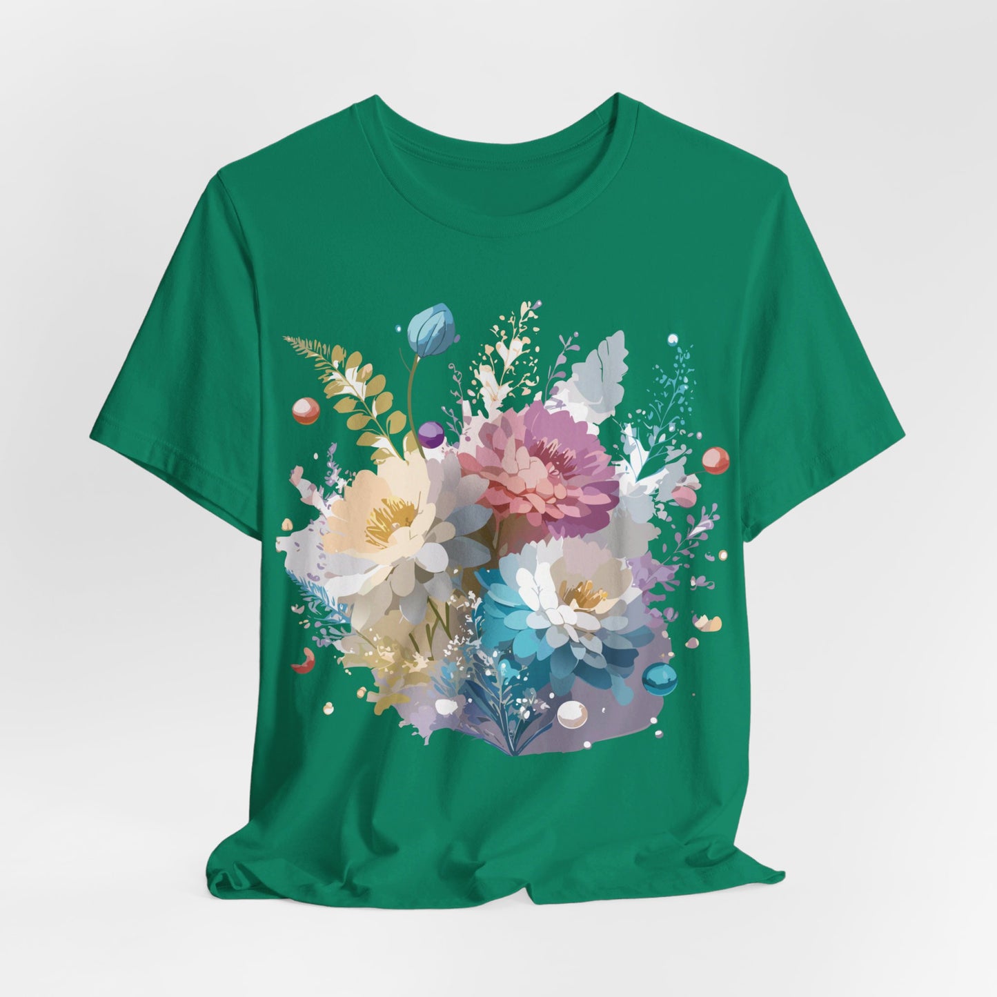 Natural Cotton Tee Shirt with Flowers