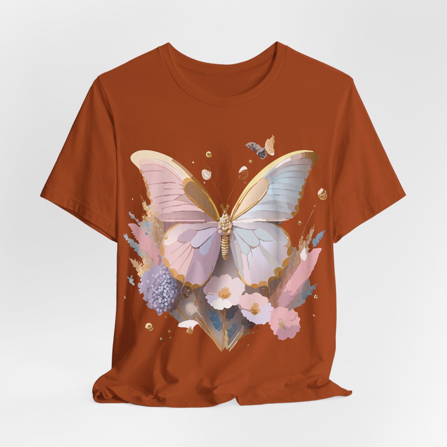 Natural Cotton Tee Shirt with Butterfly