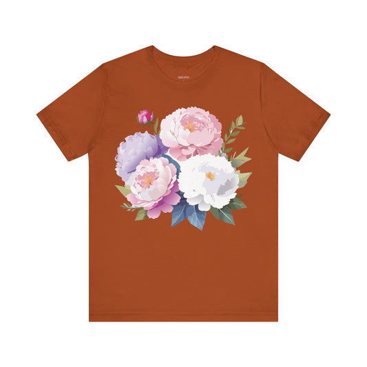 Natural Cotton Tee Shirt with Flowers