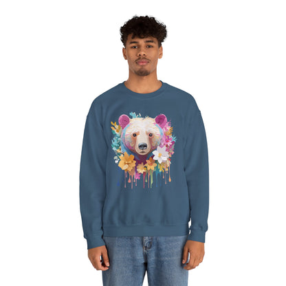 Unisex Floral Bear Sweatshirt With Art Design Gildan 18000 Crewneck