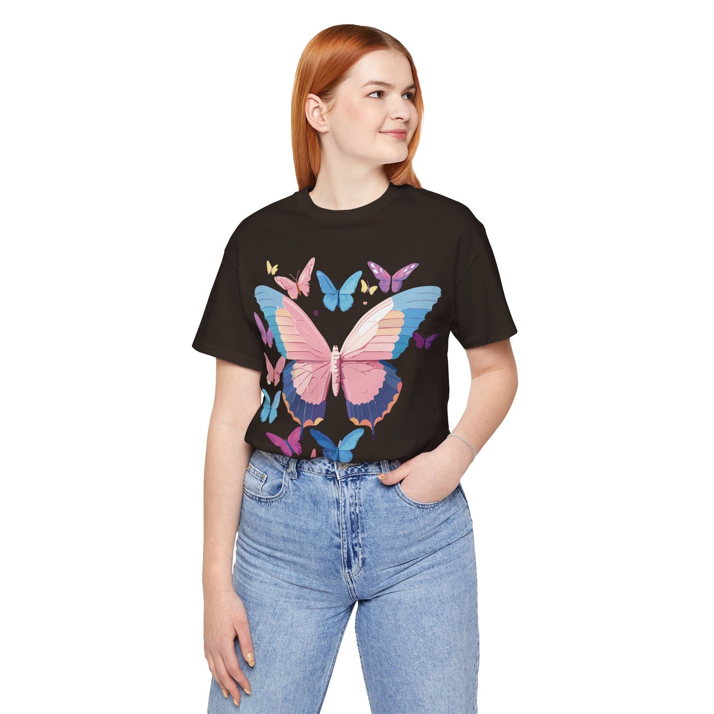 Natural Cotton Tee Shirt with Butterfly