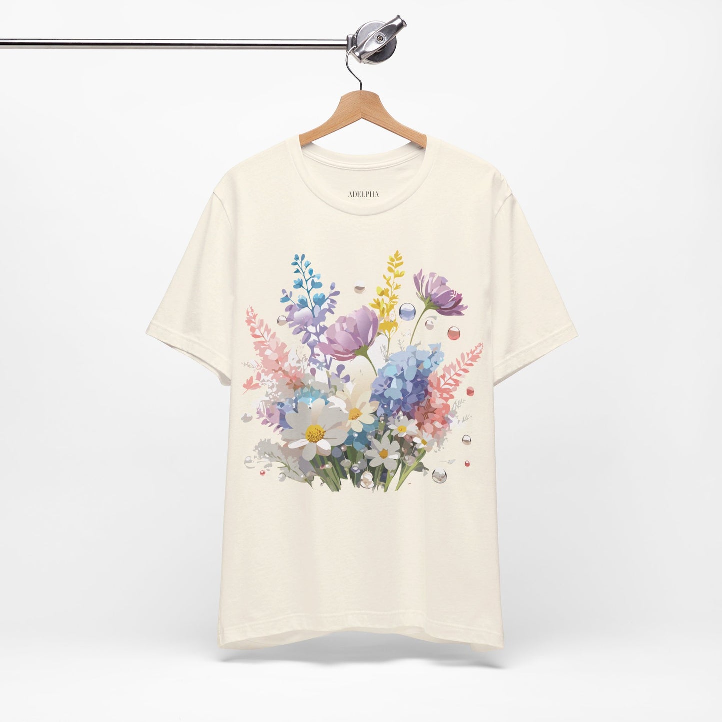 Natural Cotton Tee Shirt with Flowers