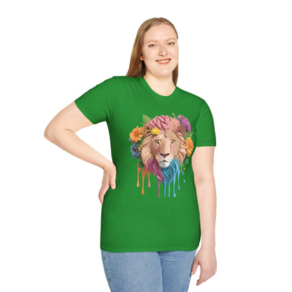 Floral Lion Shirt Unisex Tee Animal Print Gildan Softstyle 64000