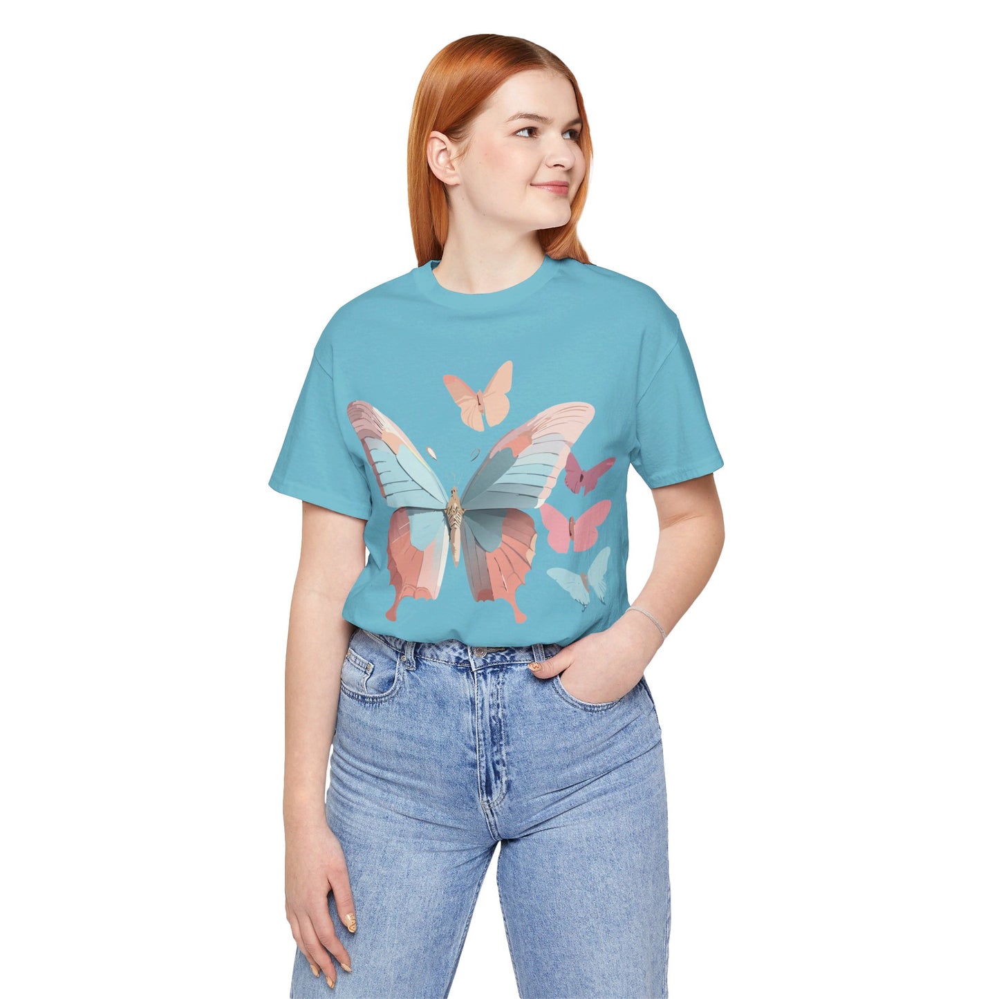 Natural Cotton Tee Shirt with Butterfly