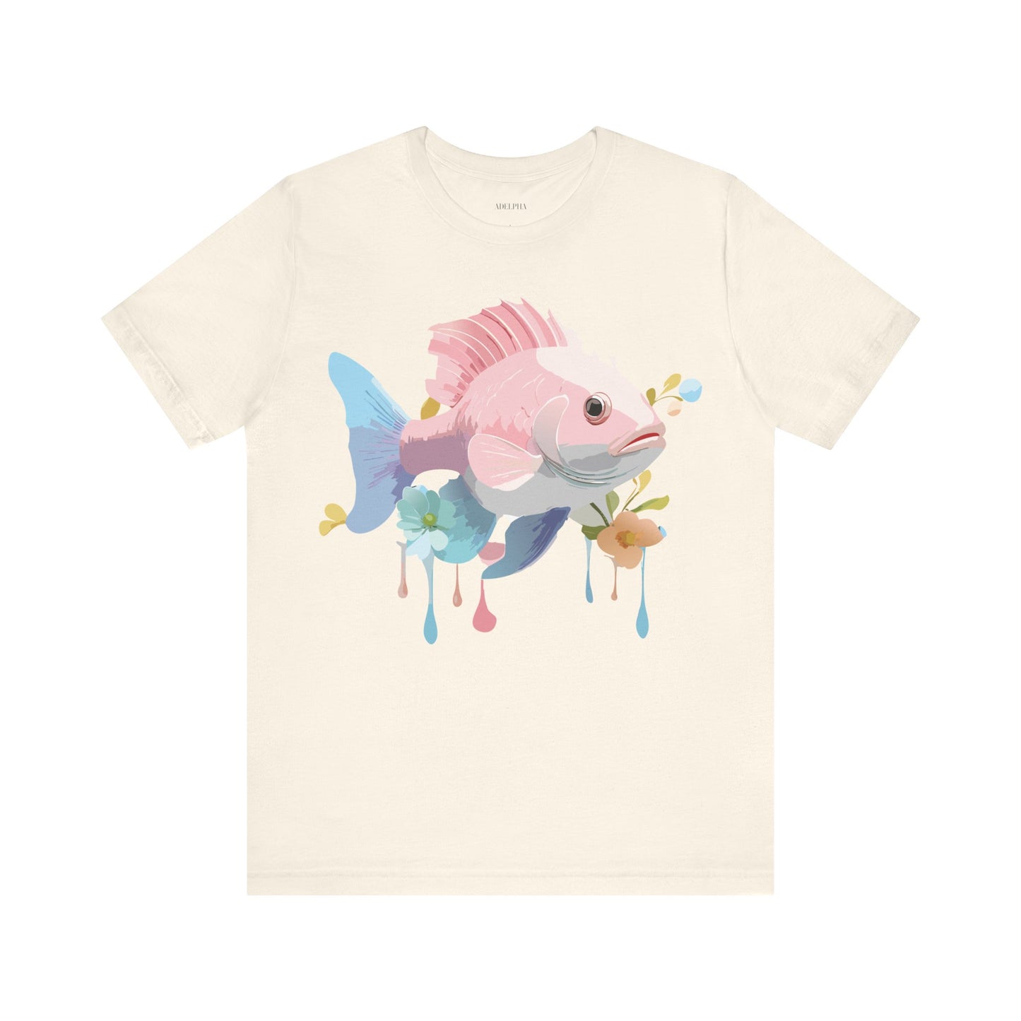 Natural Cotton Tee Shirt with Fish