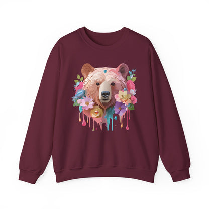 Unisex Floral Bear Sweatshirt Art Design Animals Print Gildan 18000
