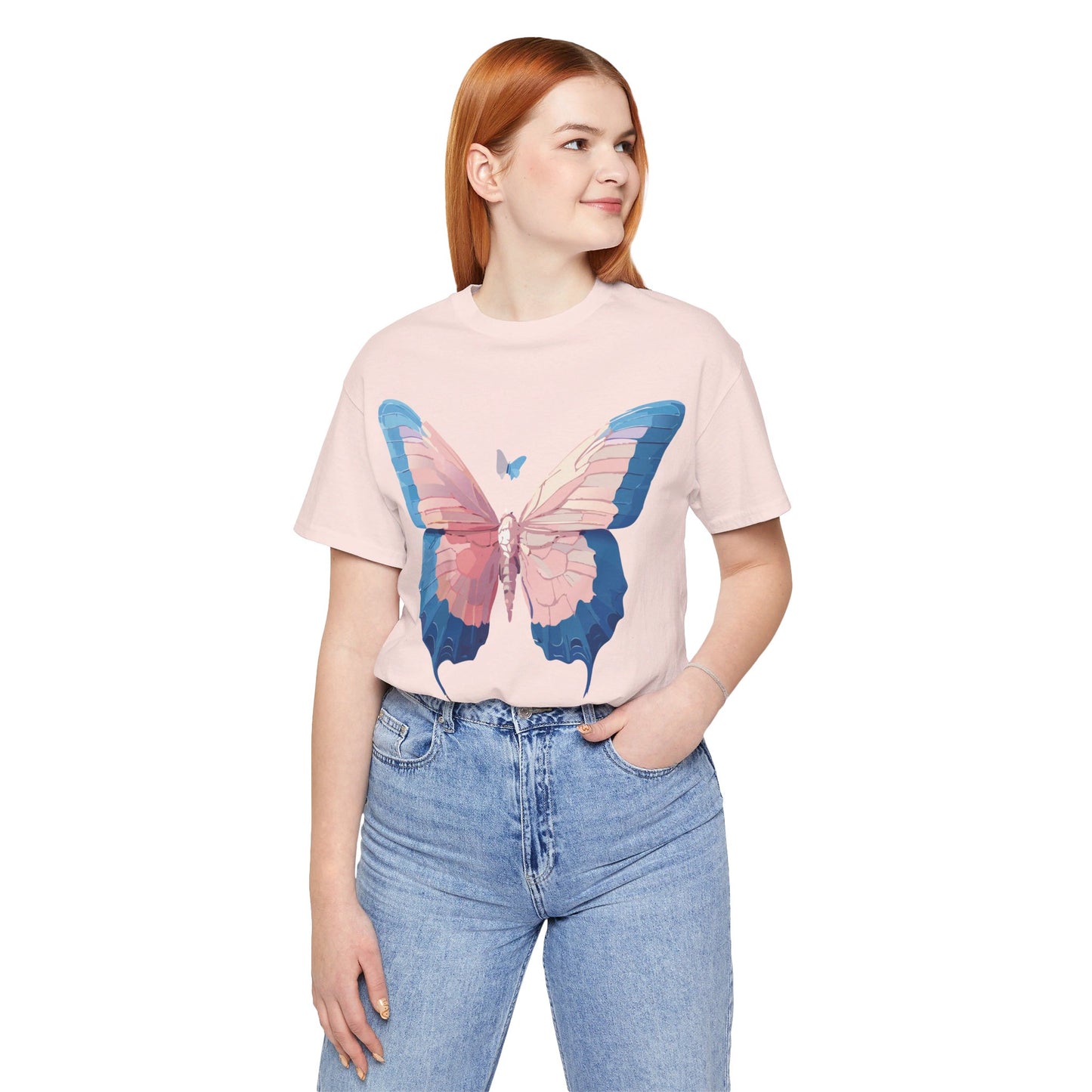 Natural Cotton Tee Shirt with Butterfly