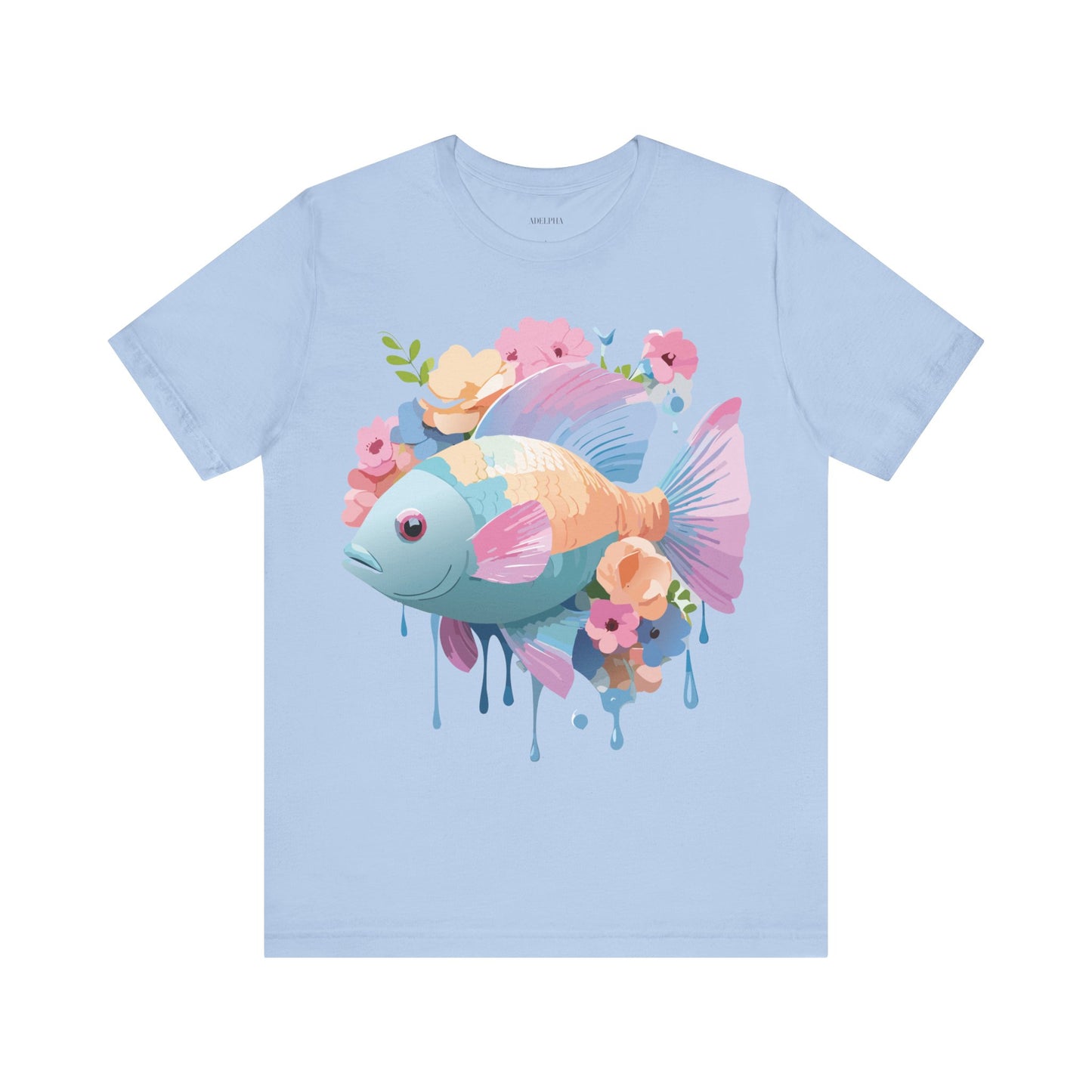 Natural Cotton Tee Shirt with Fish