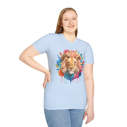 Lion Shirt Unisex Floral Lion Tee Gildan Softstyle 64000 Lightweight Cotton Tee