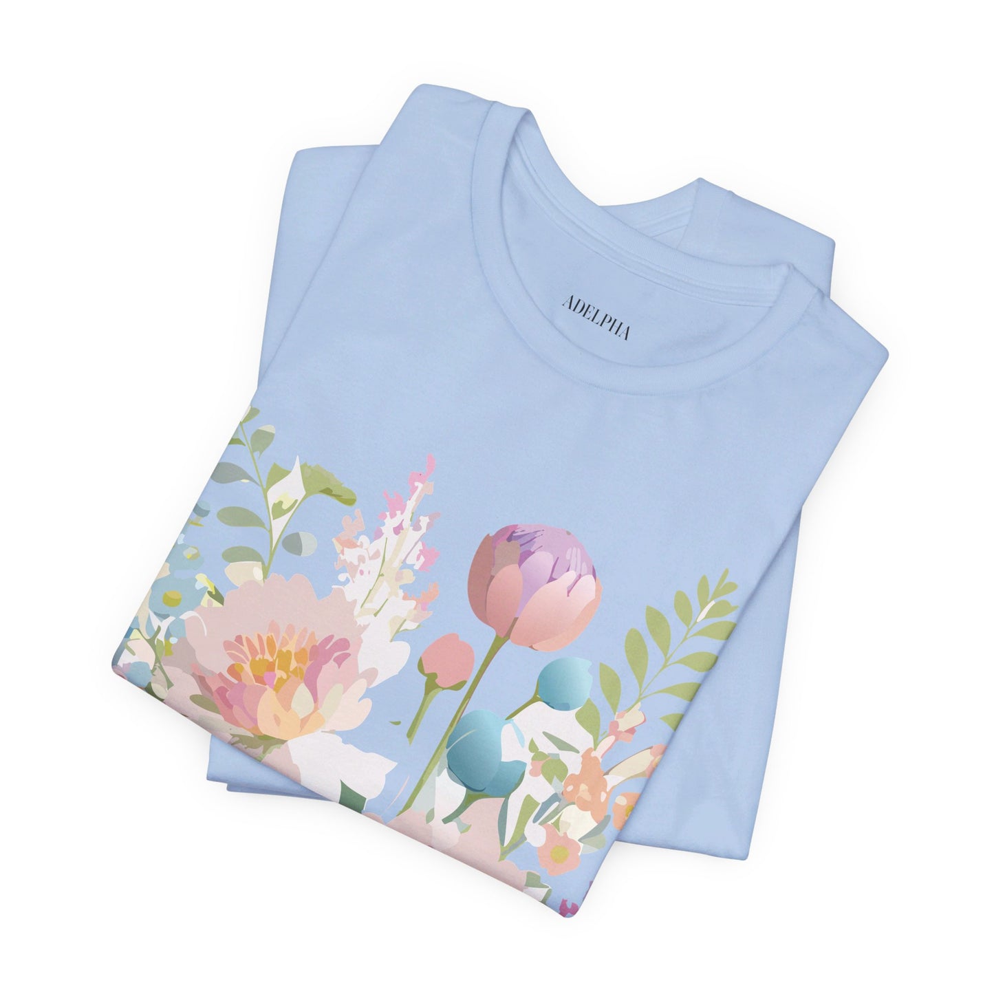 Natural Cotton Tee Shirt with Flowers