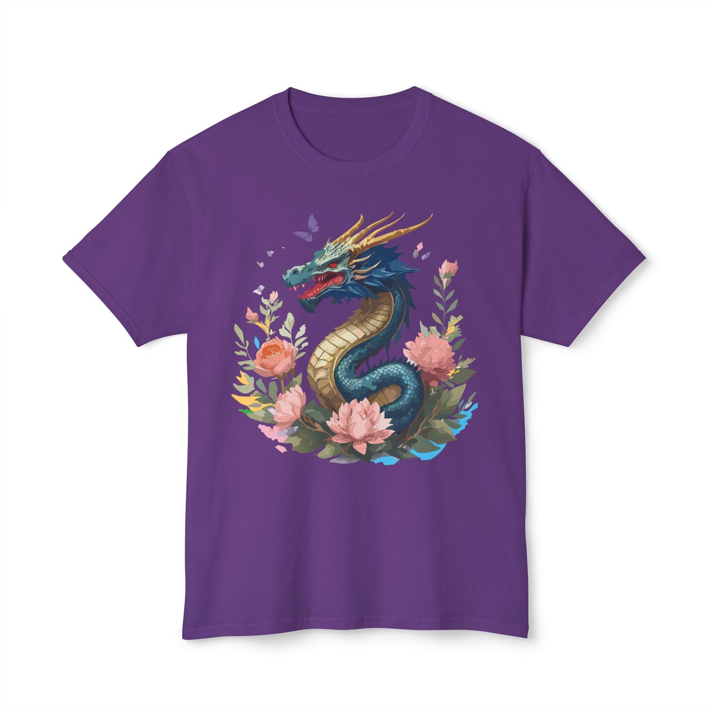Dragon T-Shirt, Vintage Dragon Tee, Floral Tees, Dragon Art Design Shirt, Tee Shirt with Dragon 2