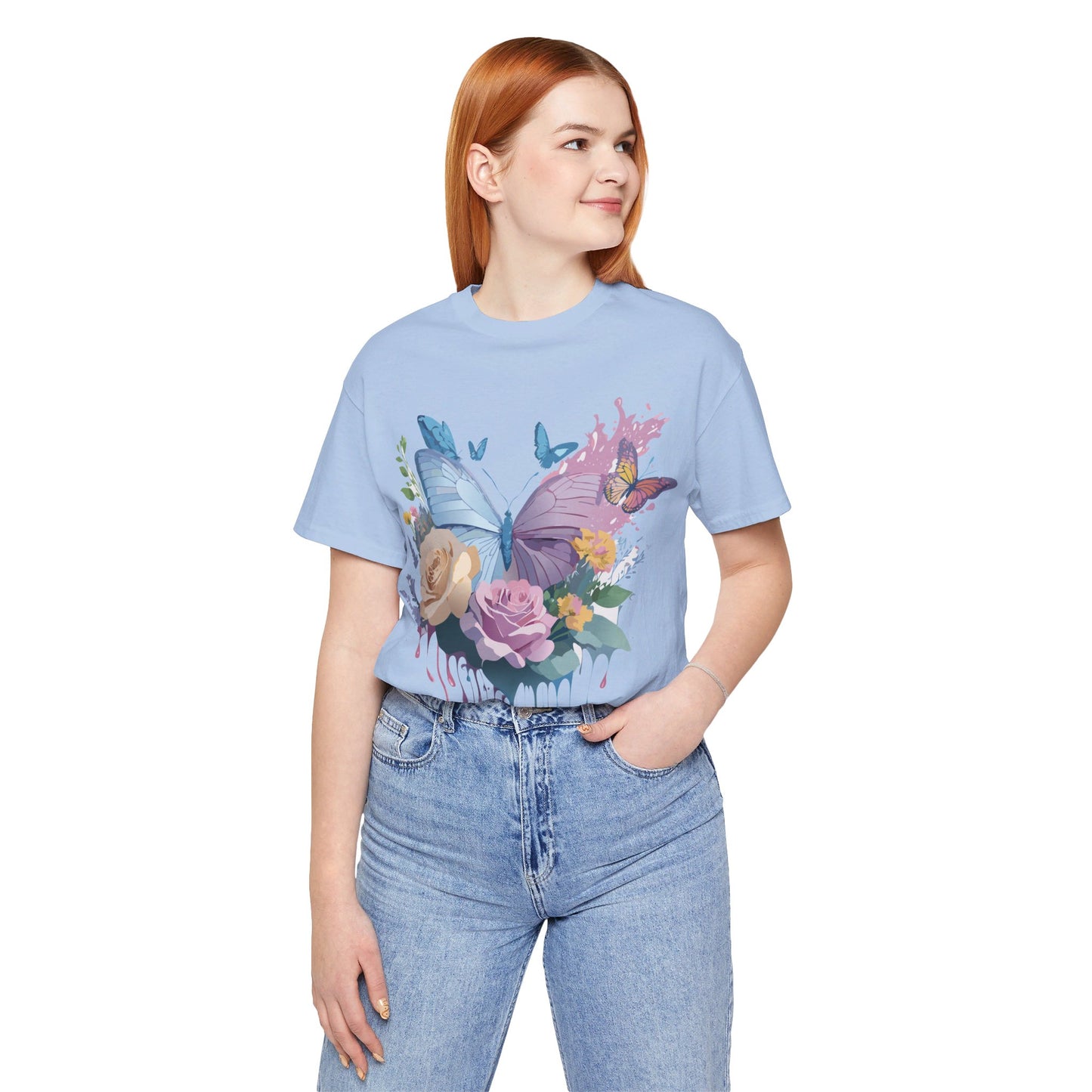 Natural Cotton Tee Shirt with Butterfly