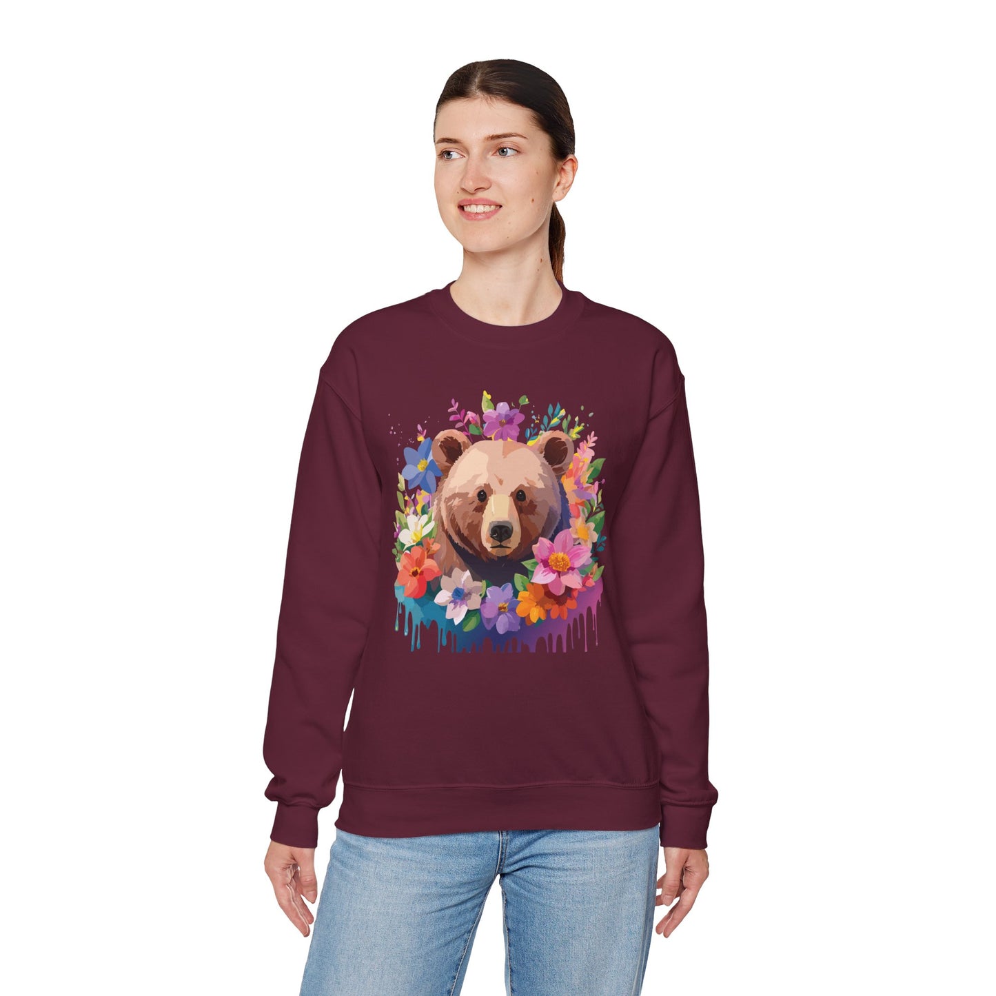 Unisex Floral Bear Sweatshirt, Animals Sweatshirt, Floral Sweatshirt, Art Design Sweatshirt