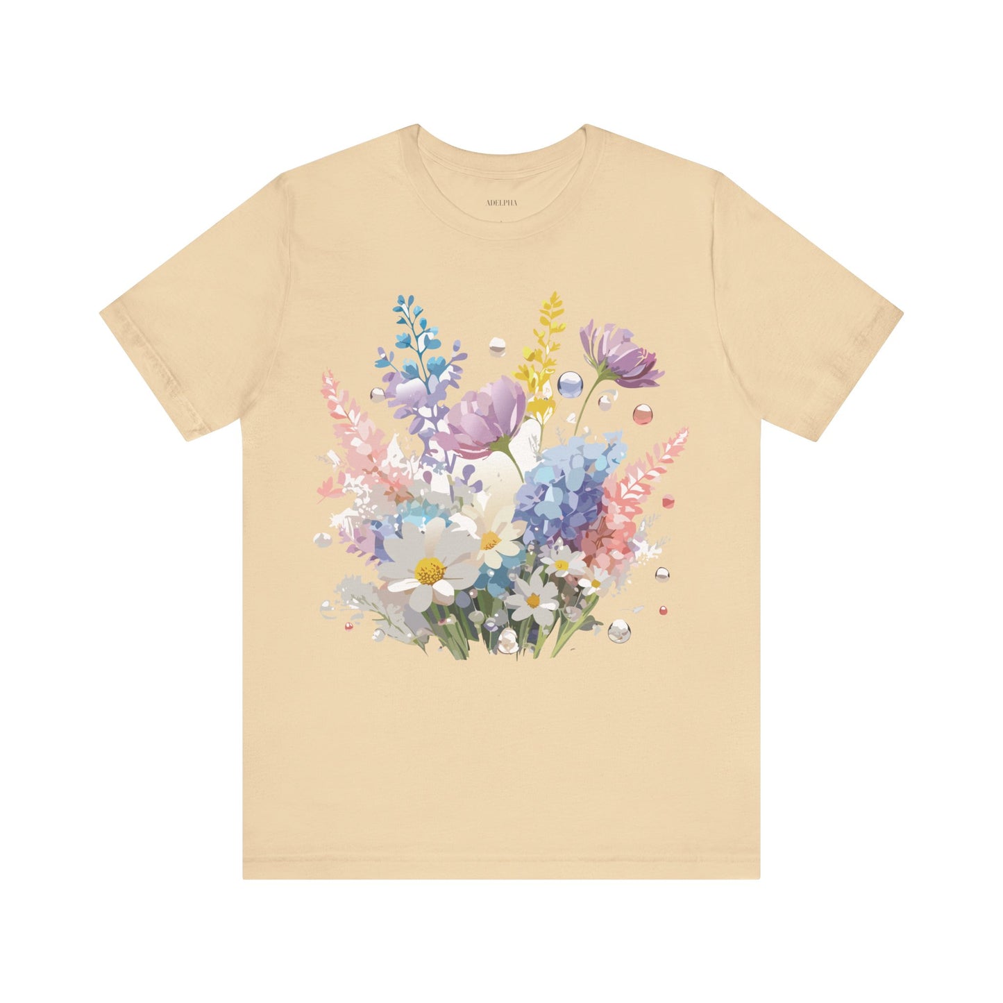 Natural Cotton Tee Shirt with Flowers