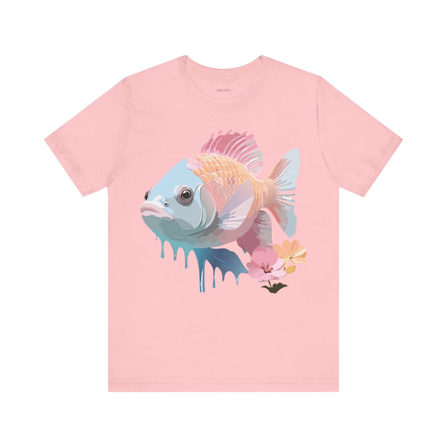 Natural Cotton Tee Shirt with Fish