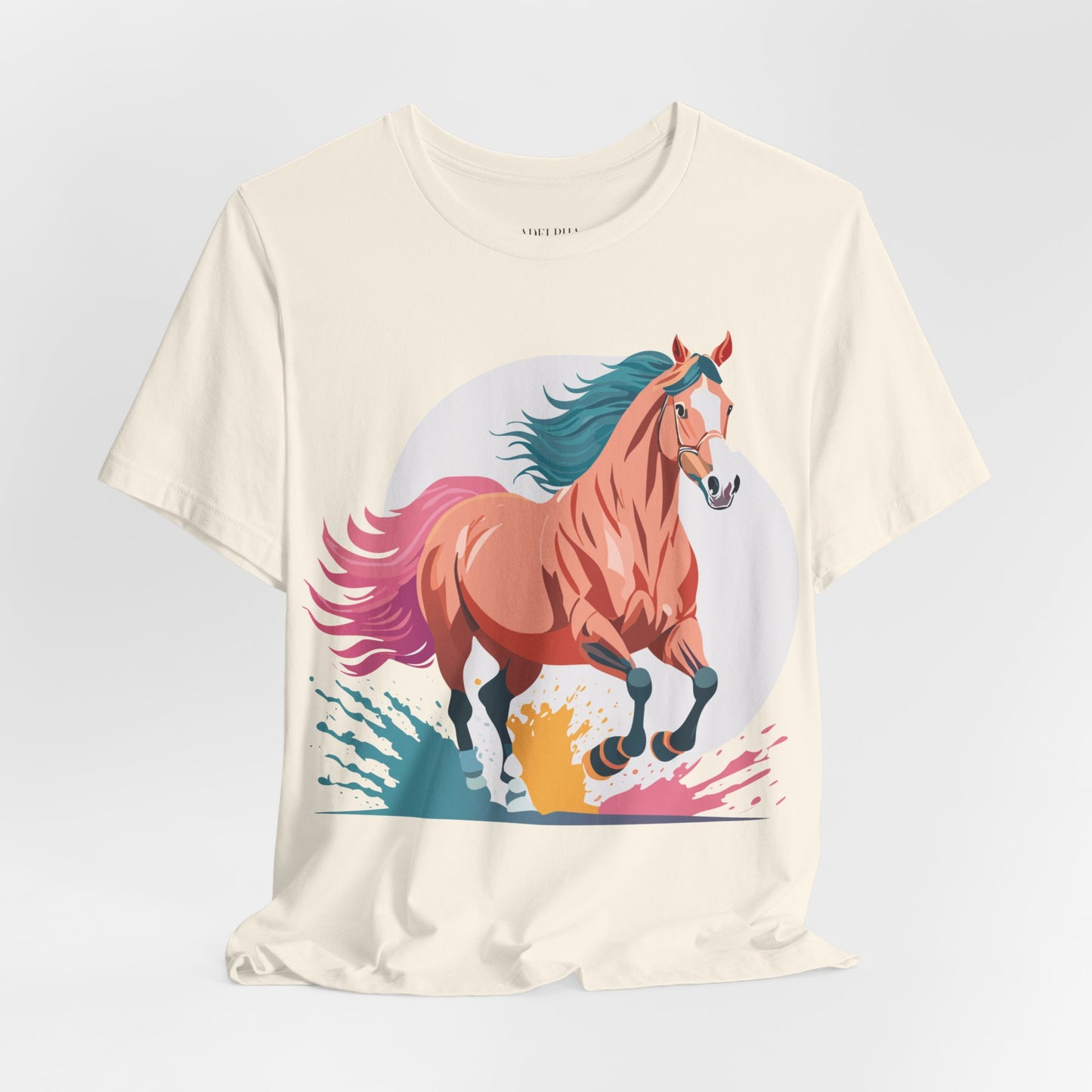 Natural Cotton Tee Shirt with Horse