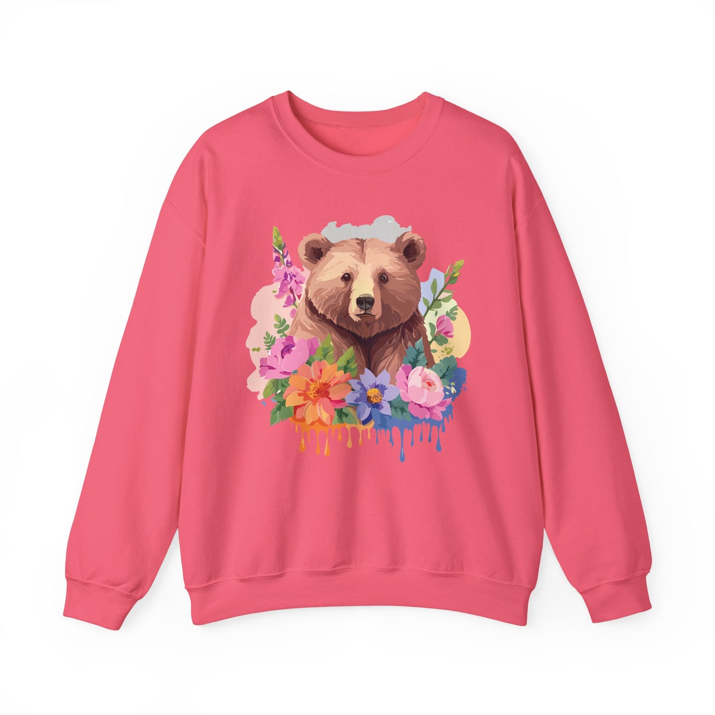 Unisex Floral Bear Sweatshirt, Animals Sweatshirt, Floral Sweatshirt, Art Design Sweatshirt