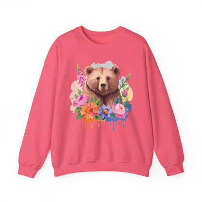Unisex Floral Bear Sweatshirt With Art Design Animals Print Graphic