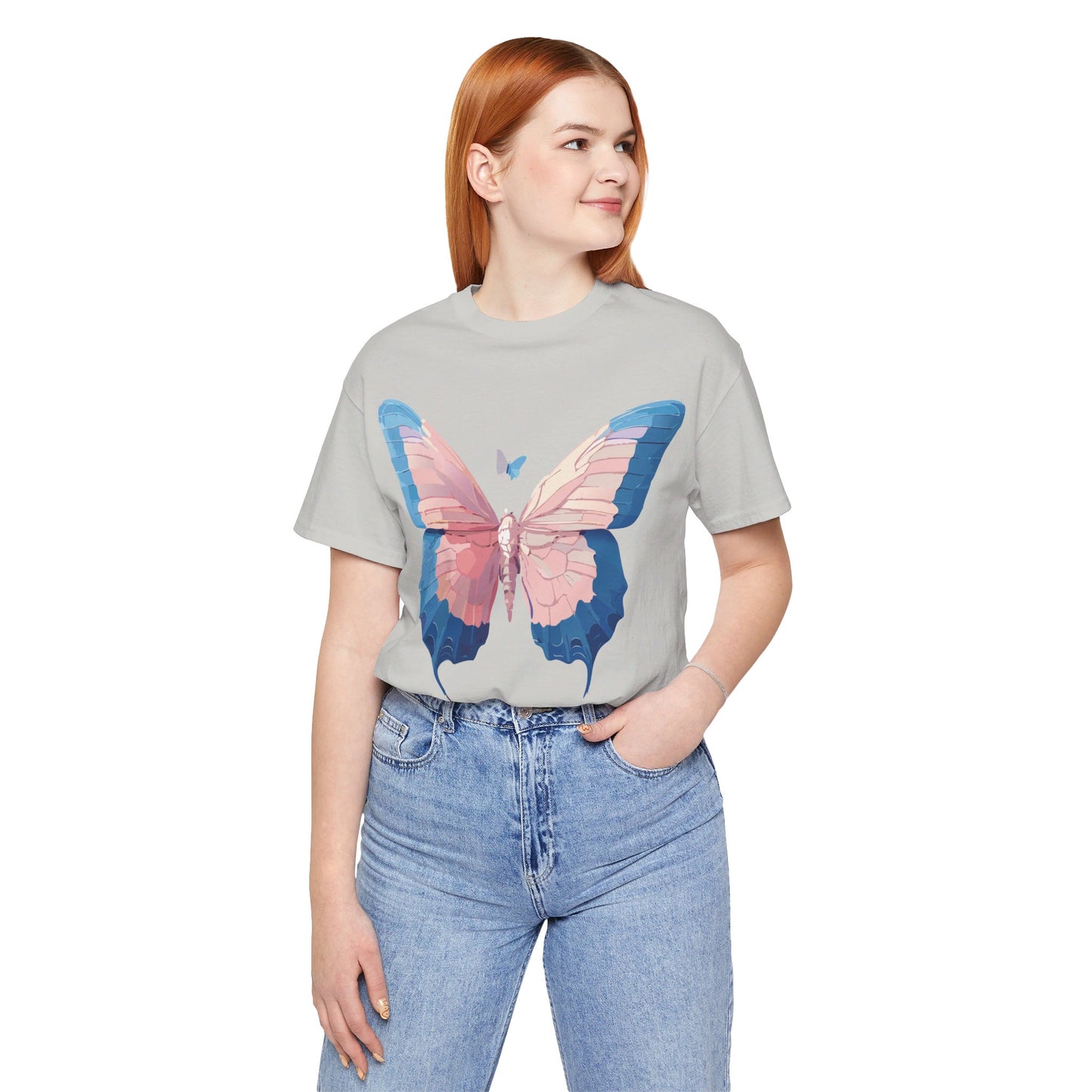 Natural Cotton Tee Shirt with Butterfly