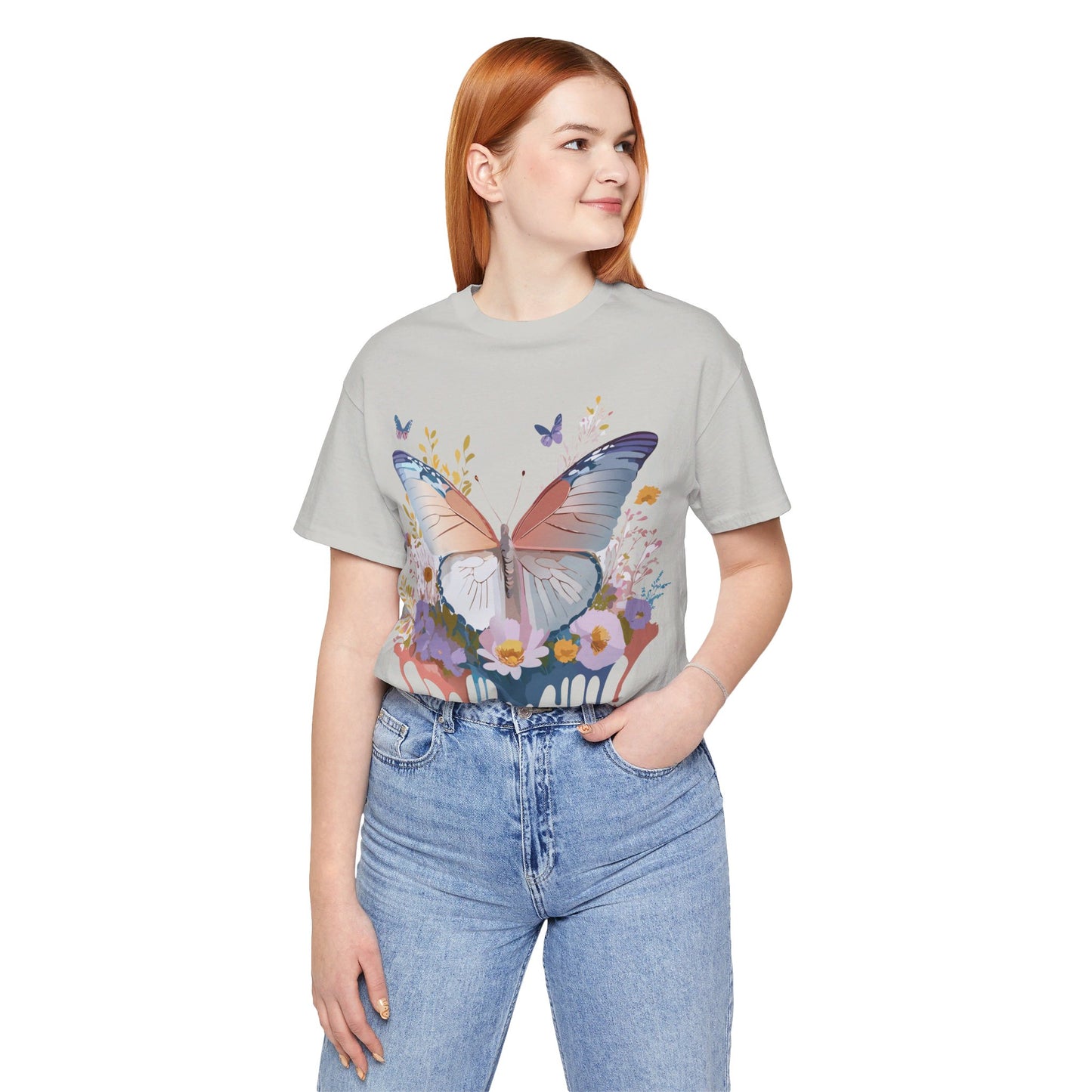 Natural Cotton Tee Shirt with Butterfly