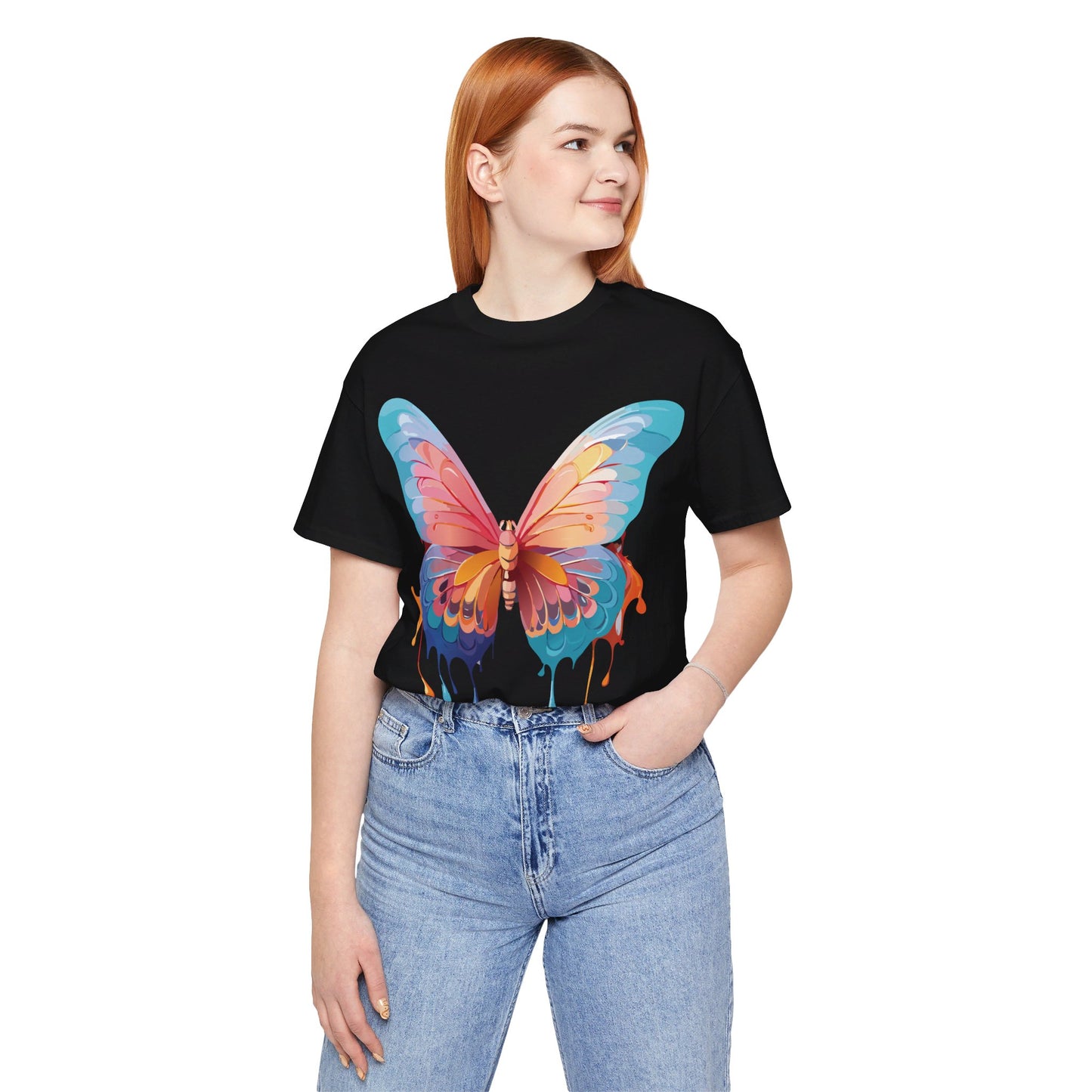 Natural Cotton Tee Shirt with Butterfly