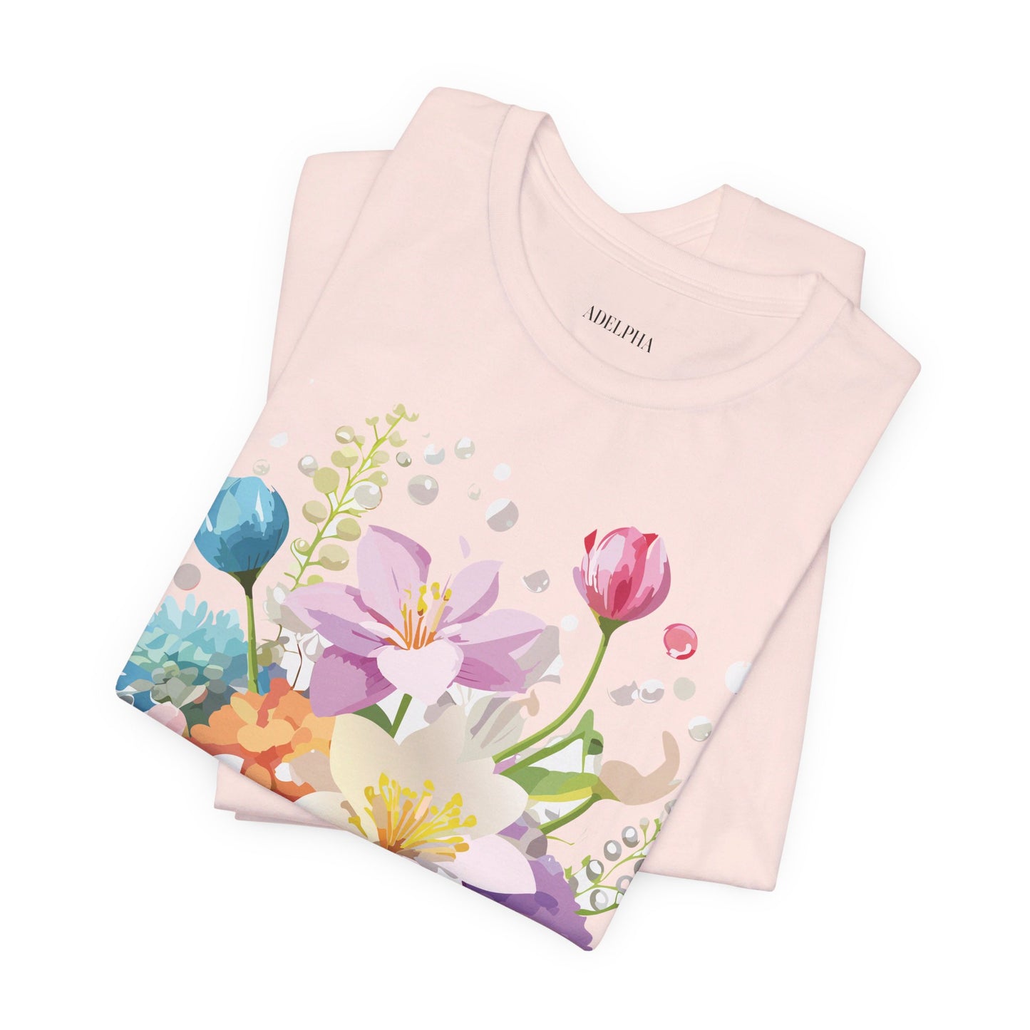 Natural Cotton Tee Shirt with Flowers