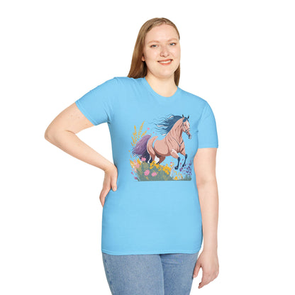 Unisex Horse Shirt With Animal Design Gildan Softstyle 64000 Tee