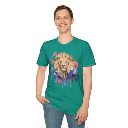 Unisex Softstyle Lion Shirt Floral Lion Tee Animal Print Graphic Tee