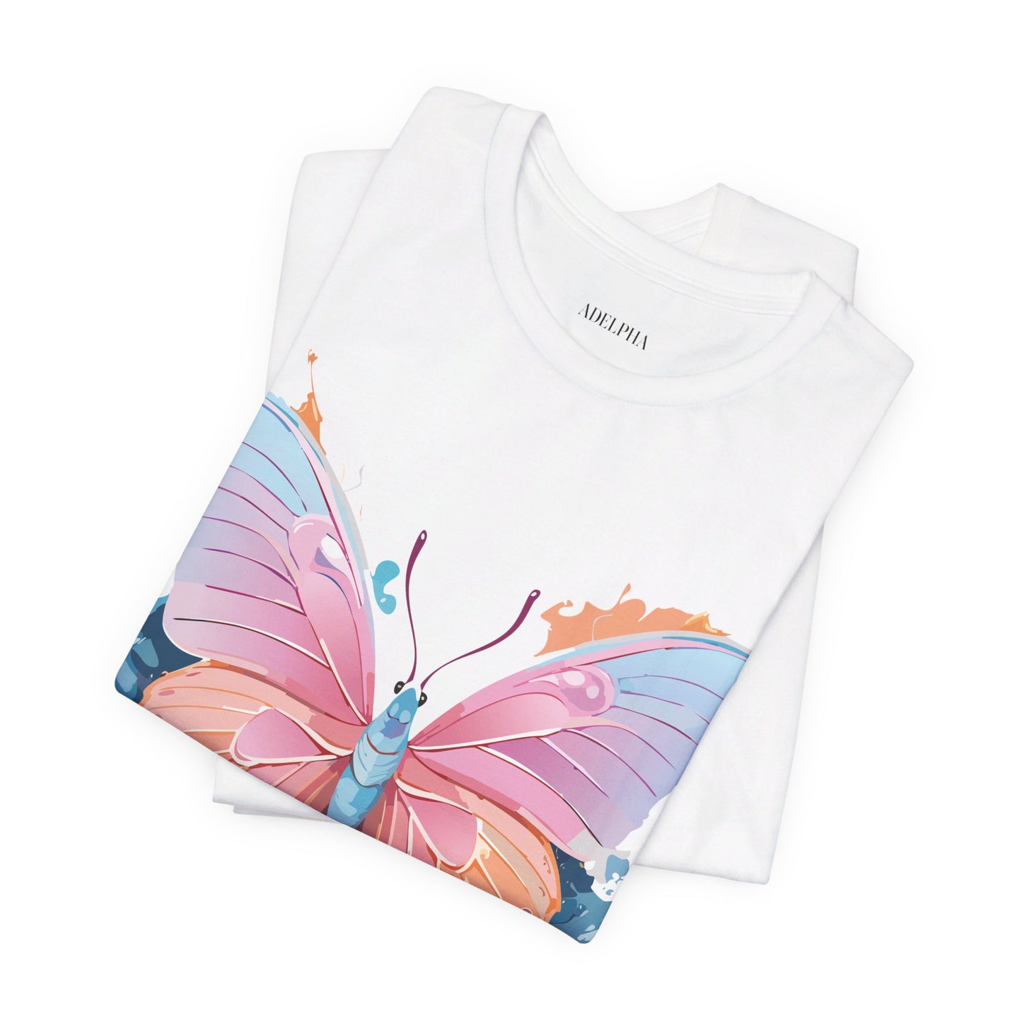 Natural Cotton Tee Shirt with Butterfly