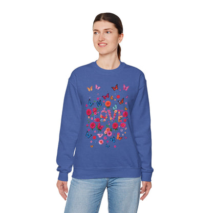 Unisex Floral Love Butterfly Sweatshirt Fifty Fifty Cotton Poly Valentine Day