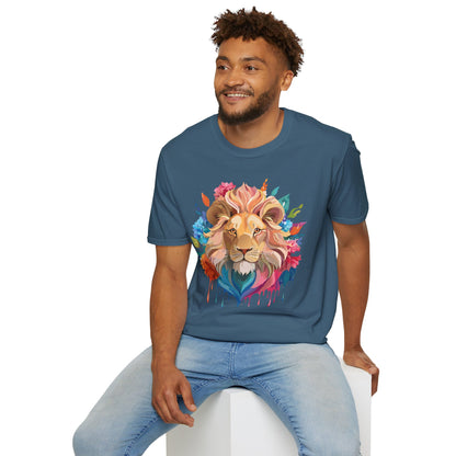 Lion Shirt Unisex Floral Lion Tee Gildan Softstyle 64000 Lightweight Cotton Tee