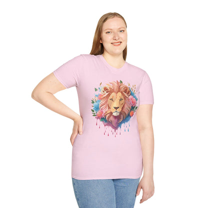 Lion Shirt Unisex Floral Lion Tee 100 Percent Cotton Softstyle Gildan 64000