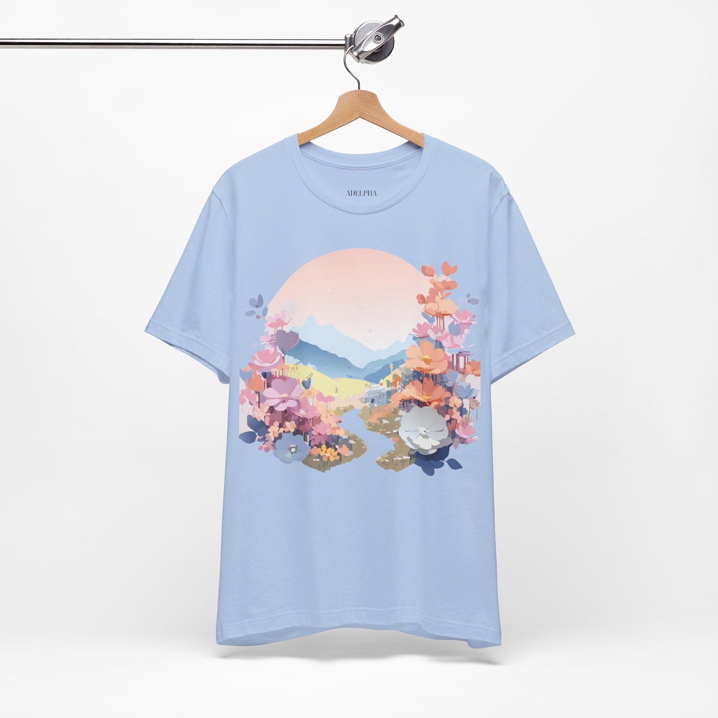 Natural Cotton Tee Shirt with Flowers