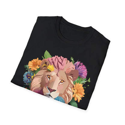 Floral Lion Shirt Unisex Tee Animal Print Gildan Softstyle 64000