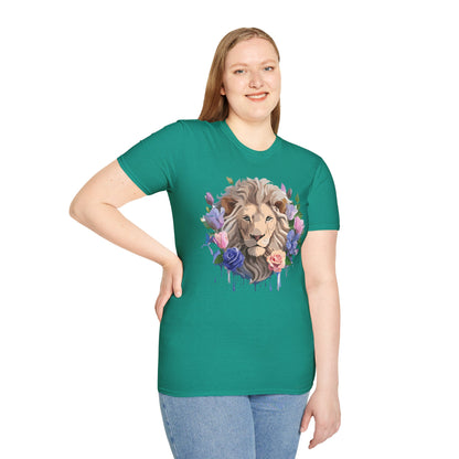 Unisex Floral Lion Tee Shirt Softstyle Gildan 64000 100 Percent Cotton