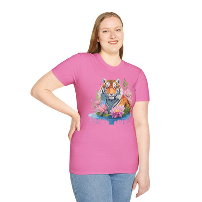 Tiger Print Unisex T Shirt Gildan Softstyle 64000 Animal Tee