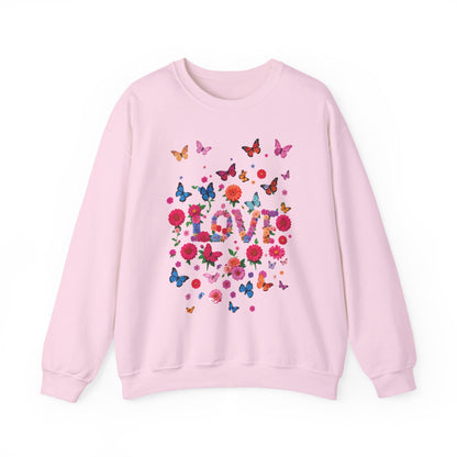 Unisex Floral Love Butterfly Sweatshirt Fifty Fifty Cotton Poly Valentine Day