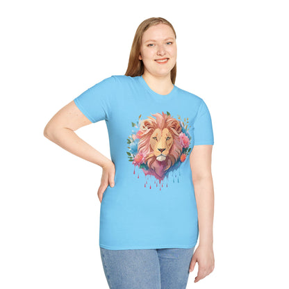 Lion Shirt Unisex Floral Lion Tee 100 Percent Cotton Softstyle Gildan 64000
