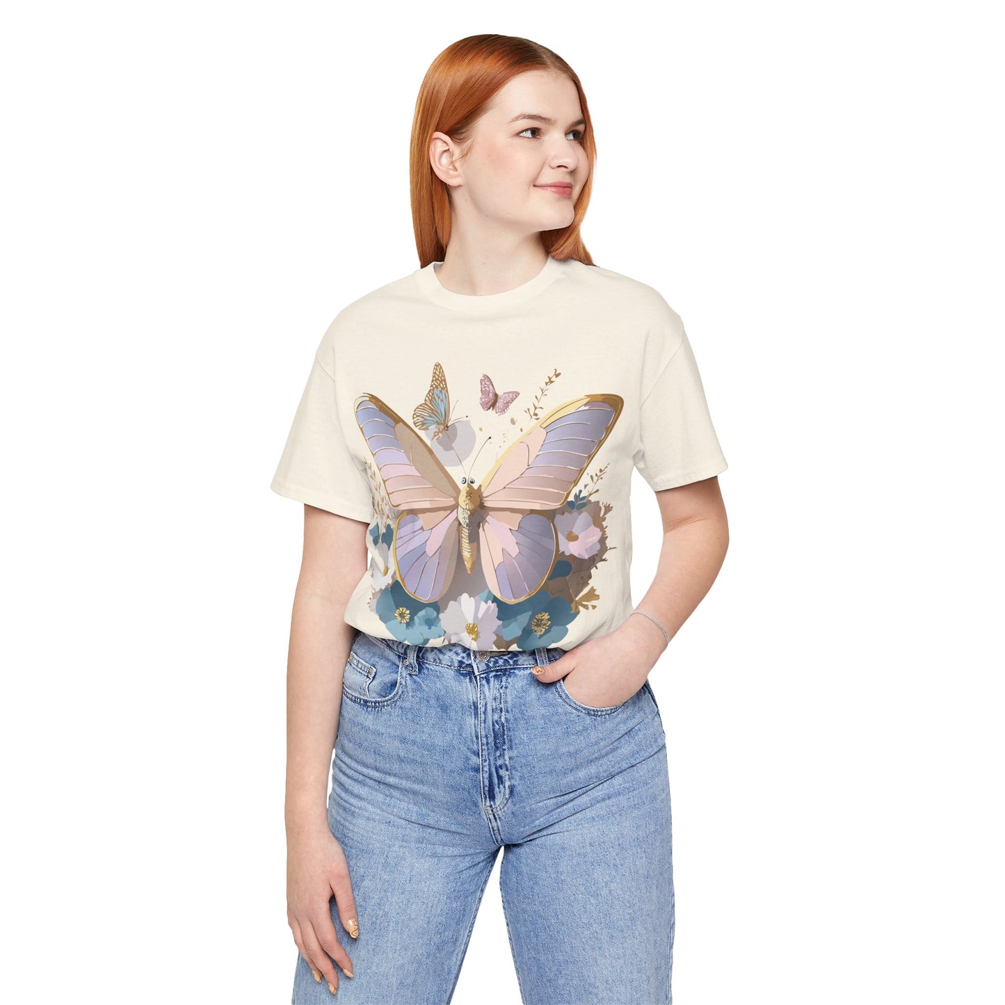 Natural Cotton Tee Shirt with Butterfly