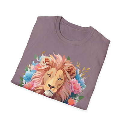 Lion Shirt Unisex Floral Lion Tee 100 Percent Cotton Softstyle Gildan 64000