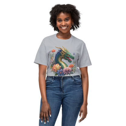 Dragon Art Tee Shirt Unisex Floral Print Cotton Tee USA Made