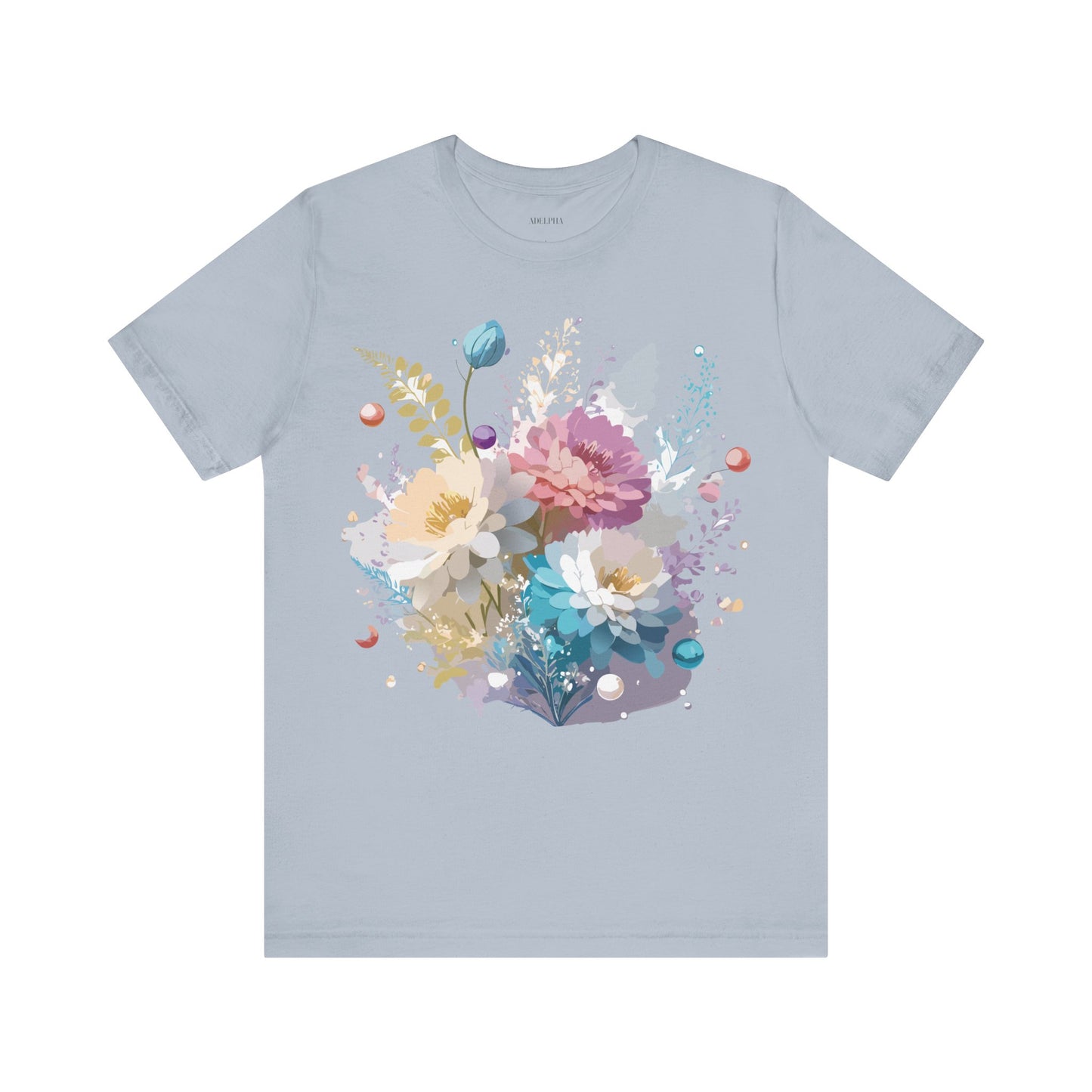 Natural Cotton Tee Shirt with Flowers