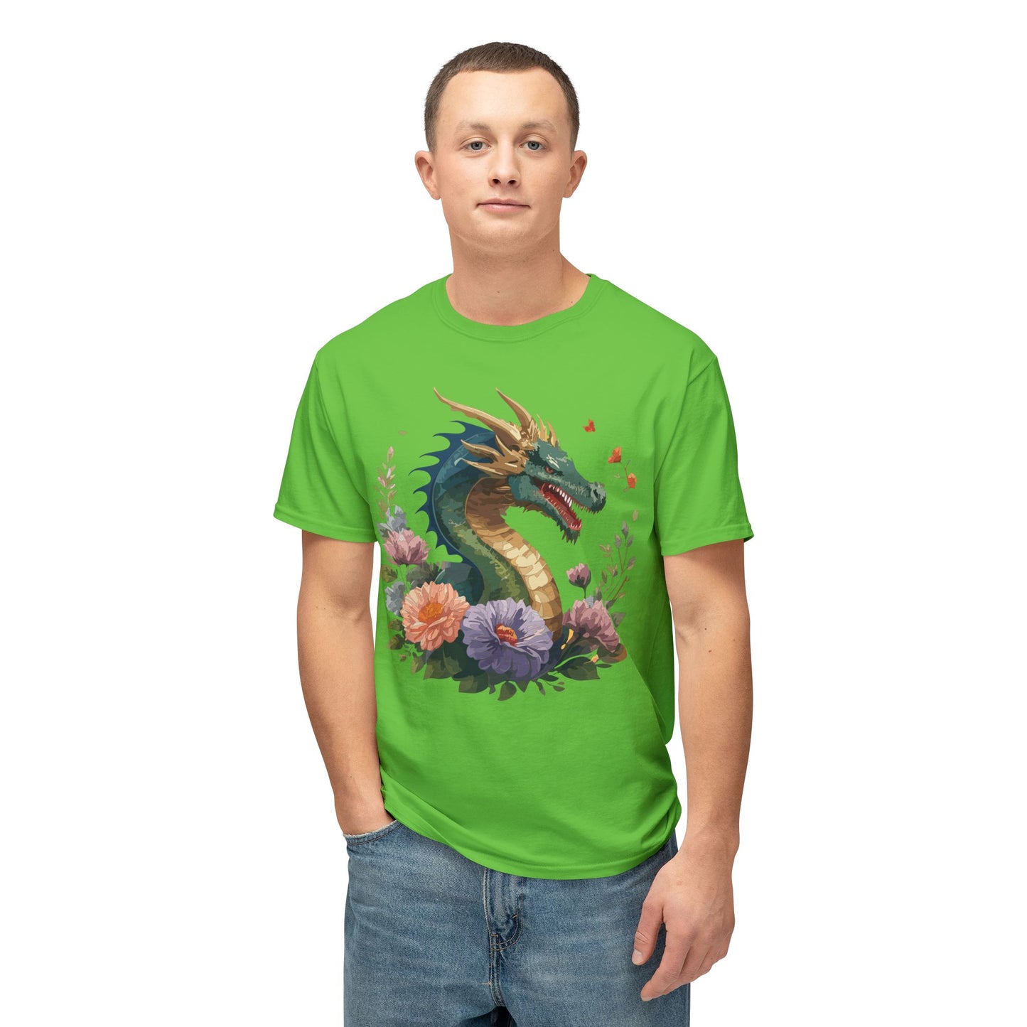 Dragon T-Shirt, Vintage Dragon Tee, Floral Tees, Dragon Art Design Shirt, Tee Shirt with Dragon 4