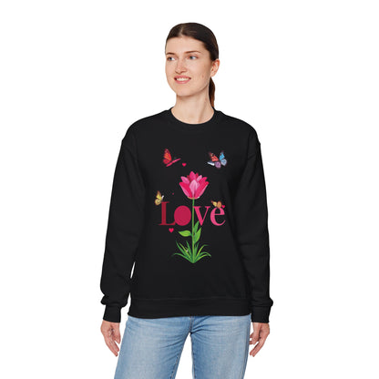 Unisex Floral Love Sweatshirt Floral Butterfly Design Cotton Poly Valentines Day