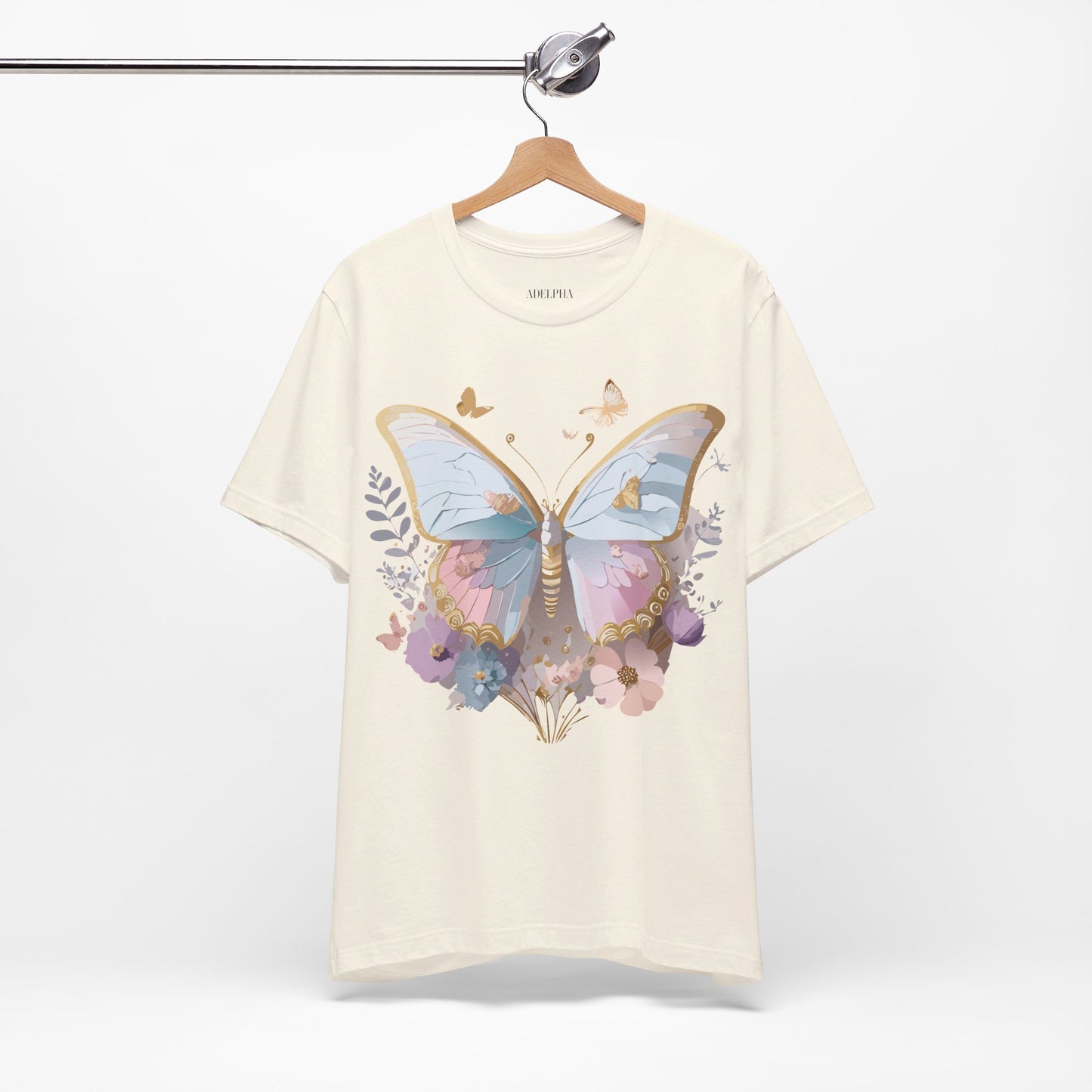 Natural Cotton Tee Shirt with Butterfly