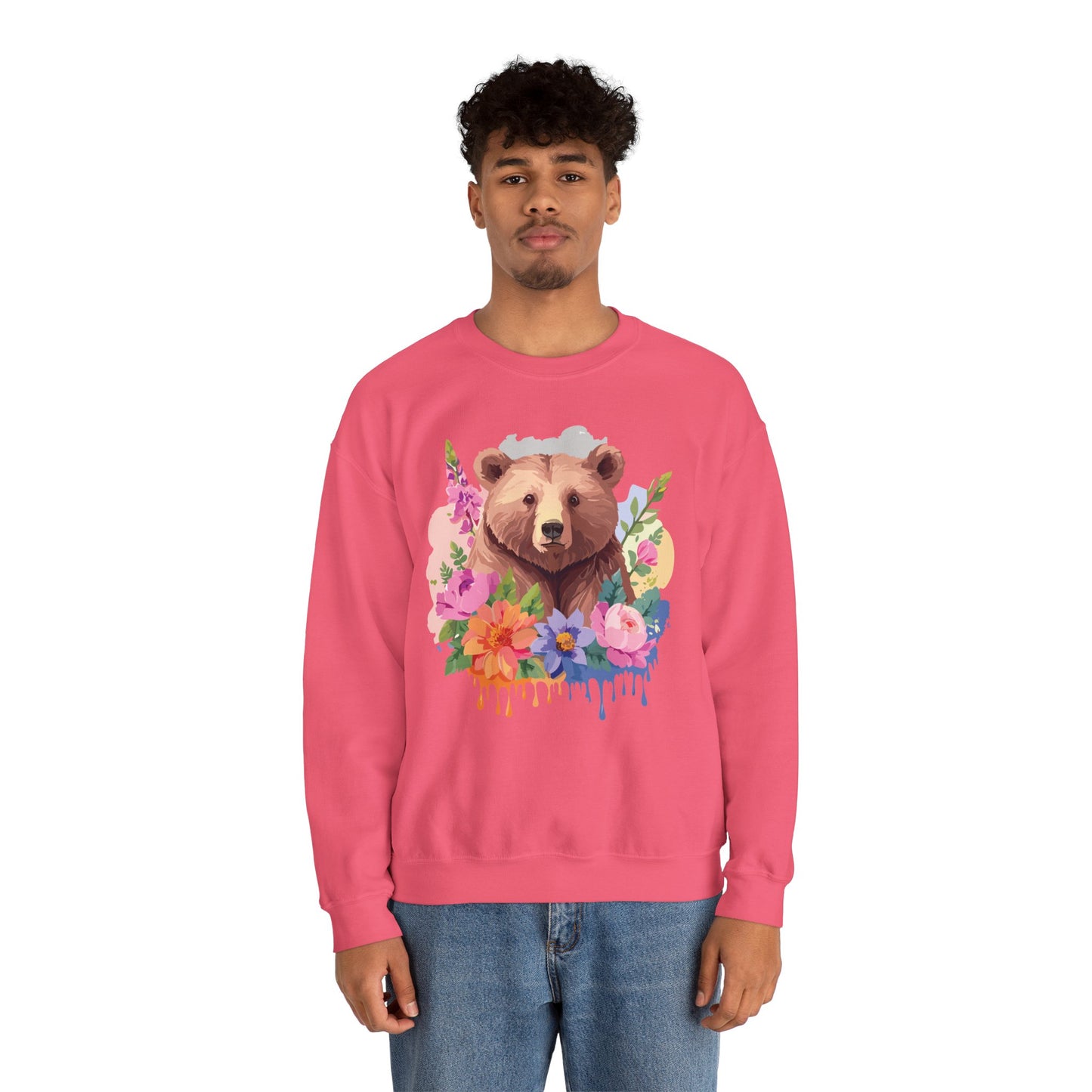 Unisex Floral Bear Sweatshirt, Animals Sweatshirt, Floral Sweatshirt, Art Design Sweatshirt