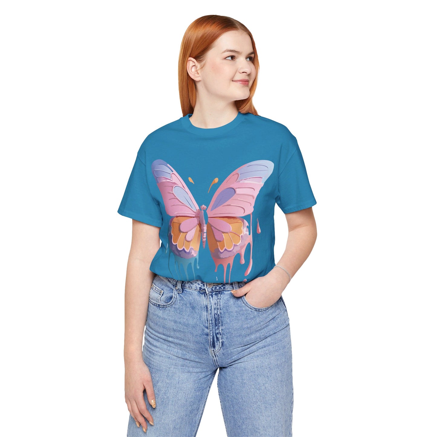 Natural Cotton Tee Shirt with Butterfly