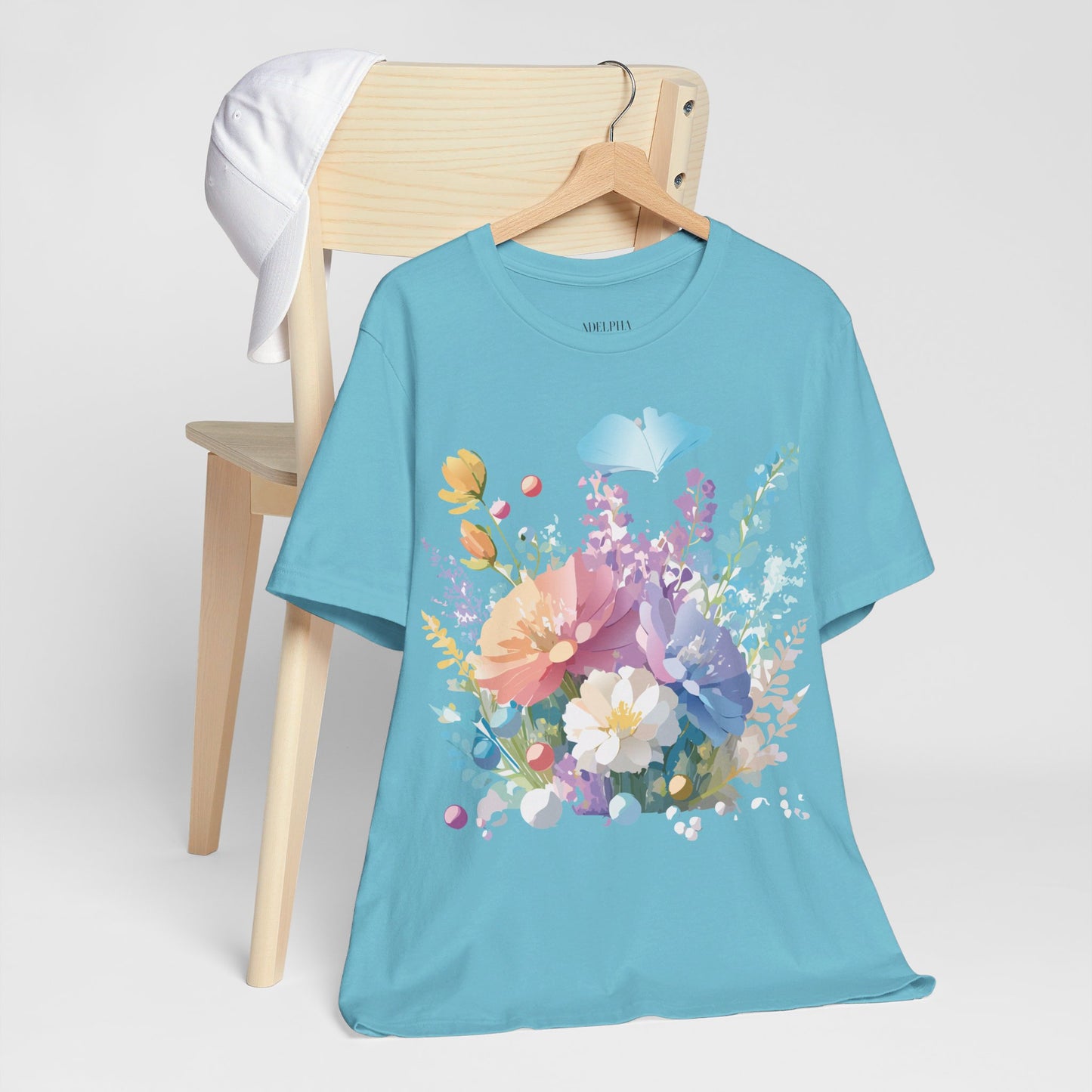 Natural Cotton Tee Shirt with Flowers