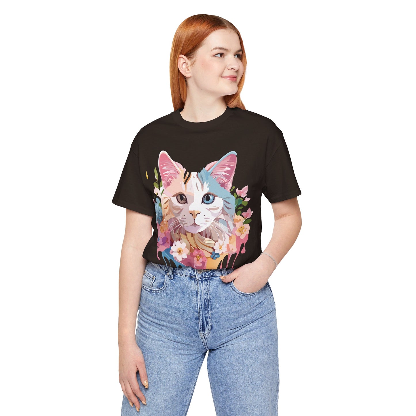 Natural Cotton Tee Shirt with Cat